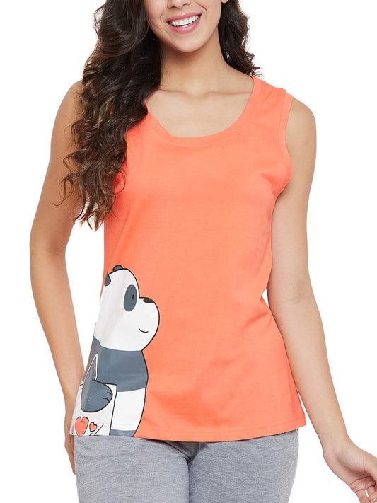 Clovia Womens Cotton Graphic Print Tank Top(LT0130P16_Orange_XS)