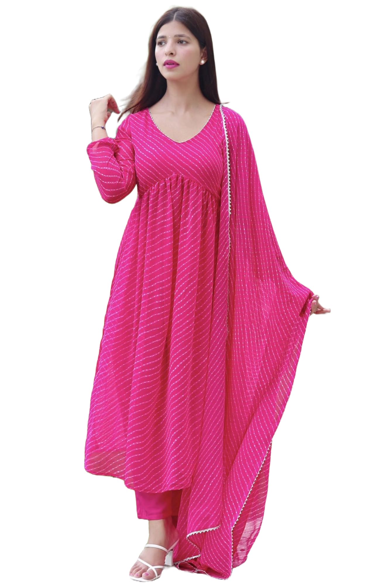ANNI DESIGNER Womens Cotton Blend Printed Regular Kurta with Pant & Dupatta (MOTHDA-Pink_2290 Large)