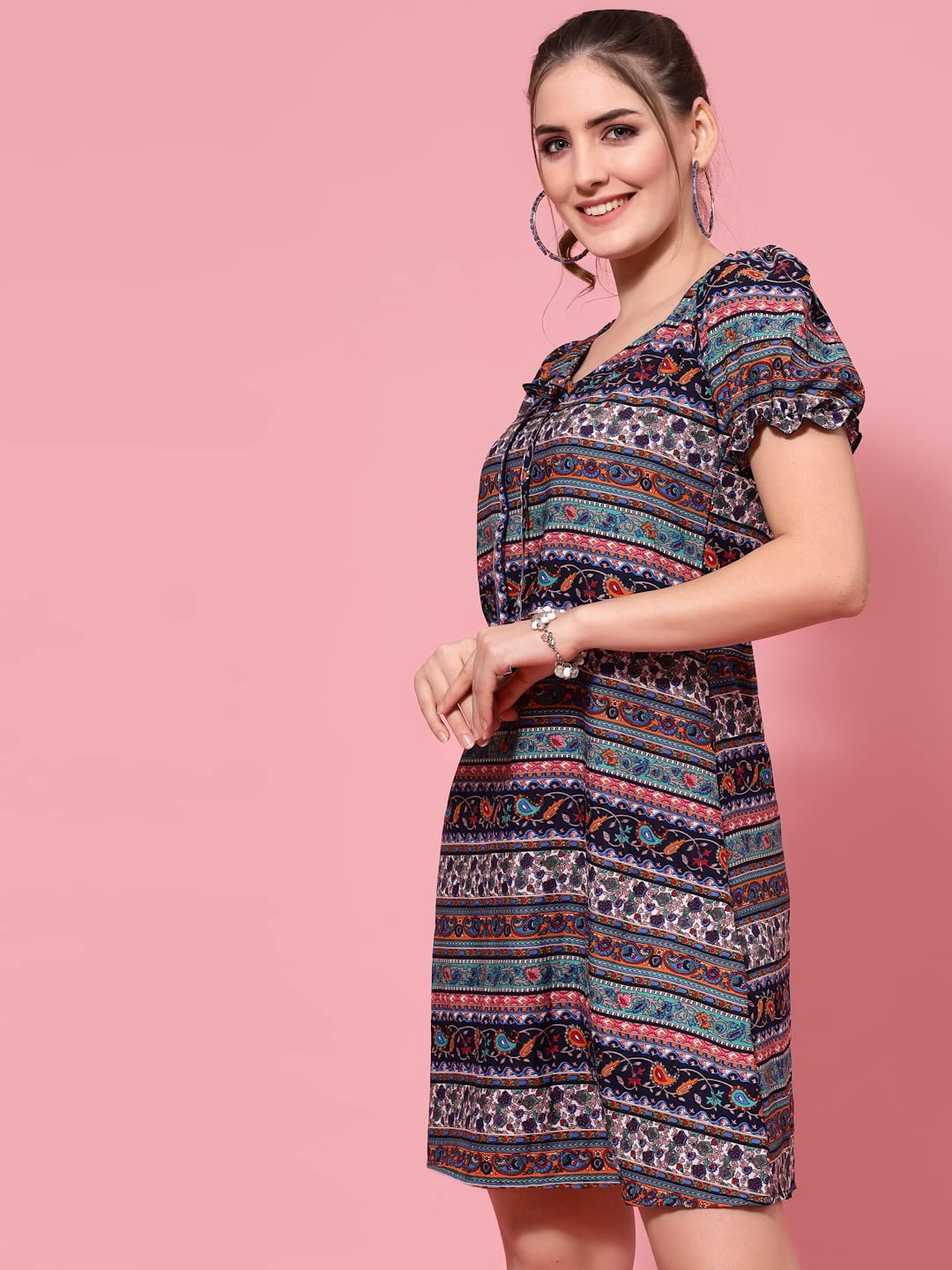 Oomph! Dress For Women Stylish| Summer Vacation Style |Floral Print Puff Sleeve Dress | Lightweight Flared Maxi For Casual & Hol
