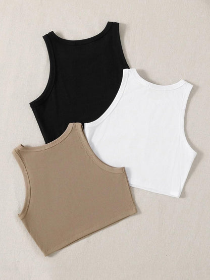 Toochki Tops for Woman | Spandex Top | Crop | Short | Western | for Jeans | Sleeveless | Stretchable | Pack of Three | Black-Whi