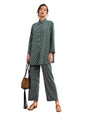 Greciilooks Women Co Ord Set| Geo Print Button Front With Wide Leg Pants| Long Sleeve Shirt| Straight Geo Printed Pant| Women Tw