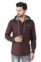 Besix MenS Brown Tailored Fit Cotton Blend Shirt For Man With Hoodie - Casual Long Sleeve Shirt With Pockets - Patch Detail For
