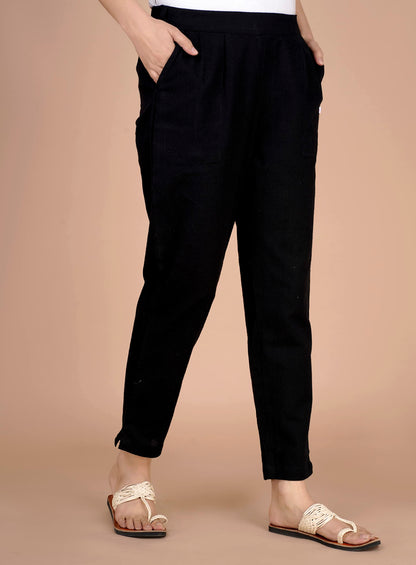 Digital Shopee Cotton Women Trouser Pant Use For Formal Office High Waist For Wide Leg Ankle Length Straight Pencil Pant (Black_