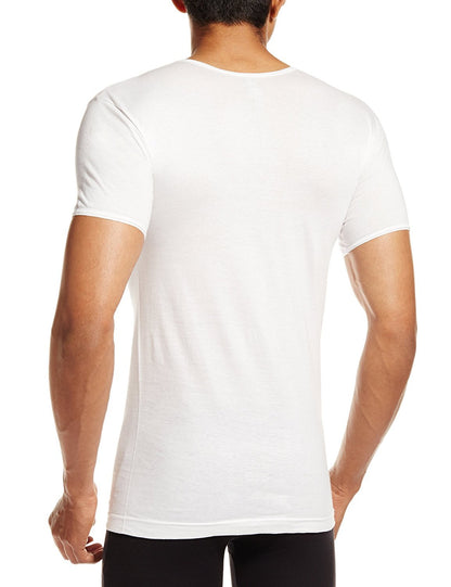 PRAKASAM COTTON Mens Combed Cotton Round Neck Half Sleeve White Vest with Extended Length for Easy Tuck (Gold) Pack of 5