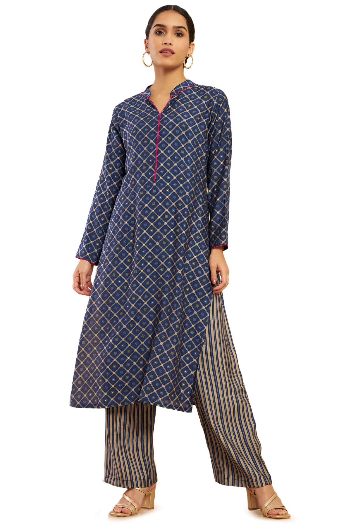 Soch Women Dark Blue Crepe Printed Salwar Suit