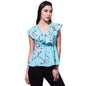 OOMPH! Womens Crepe Printed top with V-Neck and Ruffle Sleeve