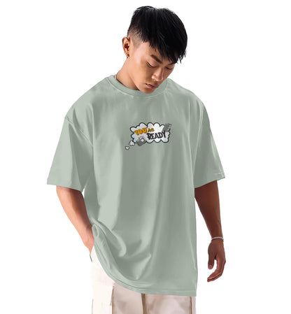 SHODOX Mens 100% Pure Cotton Relaxed Fit Drop Shoulder Premium Front & Back Printed Oversized T-Shirt (Pack of 1) Grey