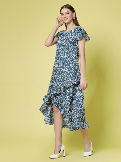 Oomph! WomenS Crepe Fit And Flare Maxi Dress (Group 62_Teal Blue
