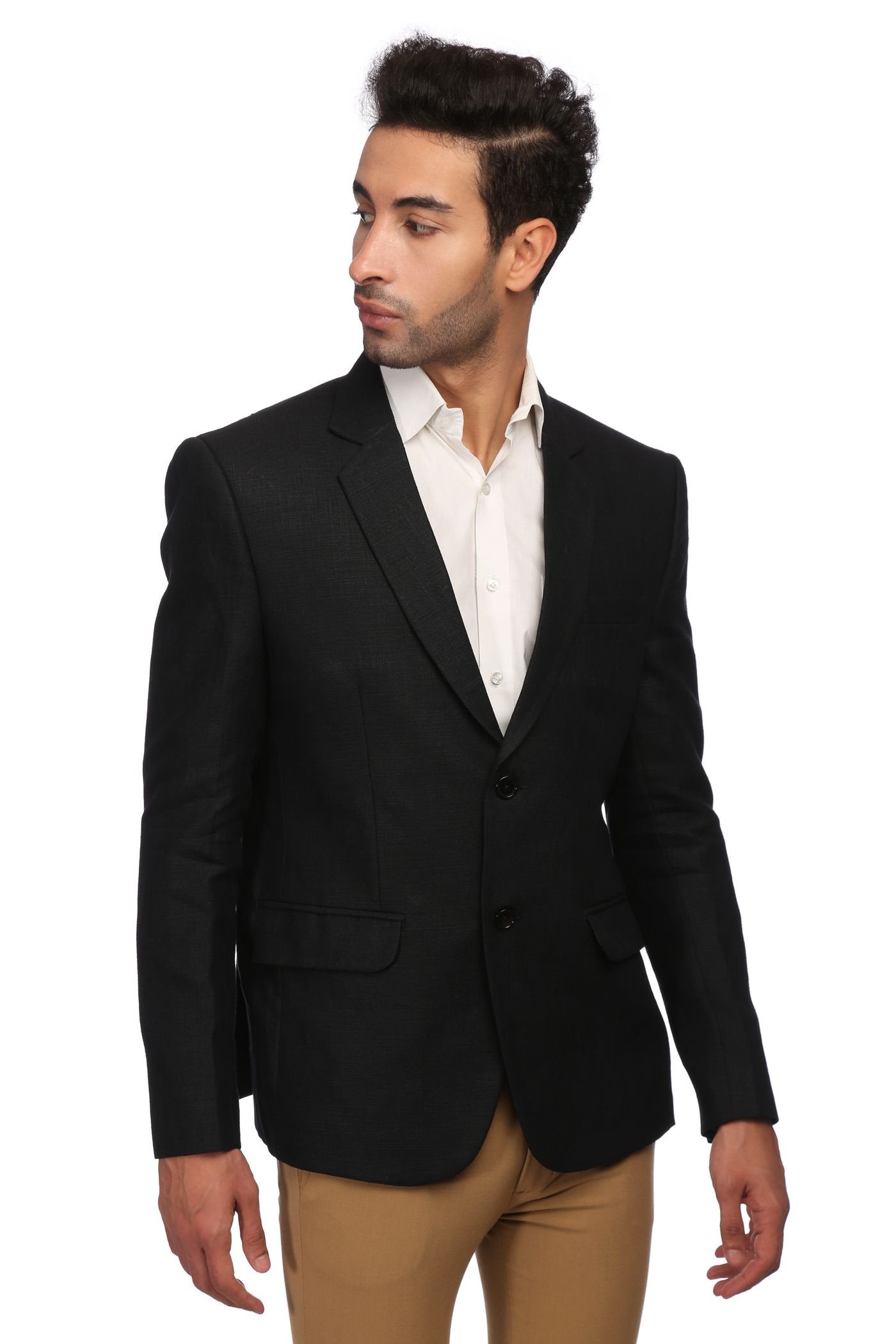 WINTAGE Mens Linen Tailored Fit Solid Evening/Casual Blazer Coat Jacket : Black