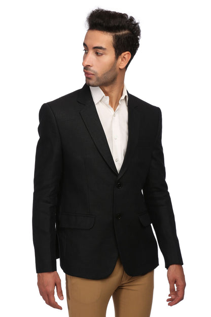 WINTAGE Mens Linen Tailored Fit Solid Evening/Casual Blazer Coat Jacket : Black