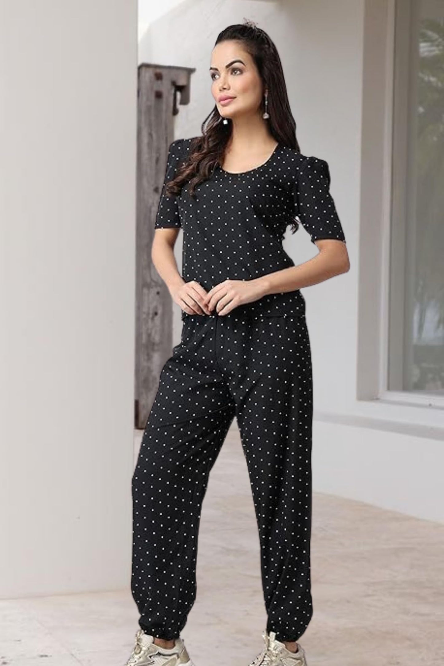 POPWINGS Casual Printed Top and Joggers Set for Women || Stylish Summer Co-Ords Set for Women || Round-Neck Top and Joggers Comb