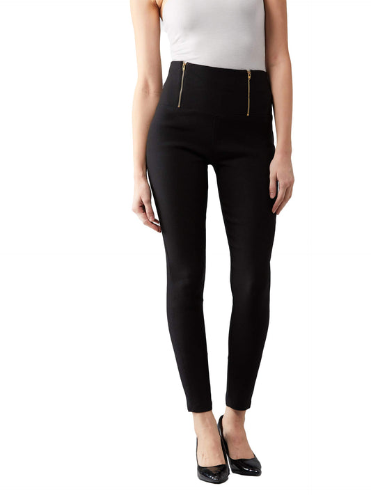 Dolce Crudo Womens Black Solid Slim Fit High Waist Treggings(DOSS13BT02-03-12-05,Black,Large)