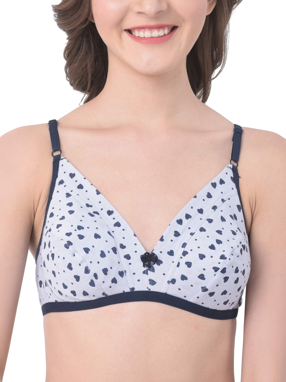 Clovia Womens Non-Padded Non-Wired Demi Cup Heart Print Bra (BR1595T18_White_32C)