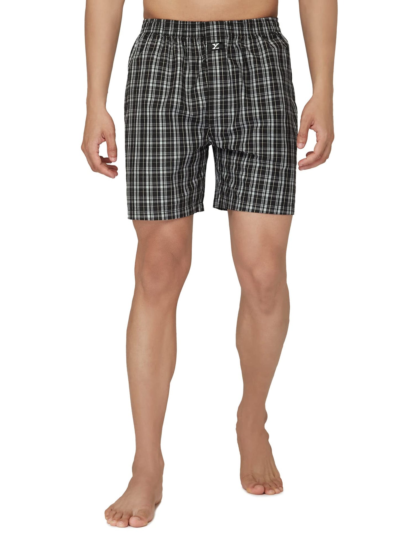 XYXX Mens Super Combed Cotton Checkmate Boxer Shorts Elasticated Waist, Drawstring | Loungewear for Men Pack of 2 (S; Black Che