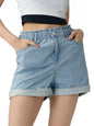 The Souled Store Denim Shorts: Stone Women and Girls Buttoned Solid Cotton Above The Knee Denim Shorts