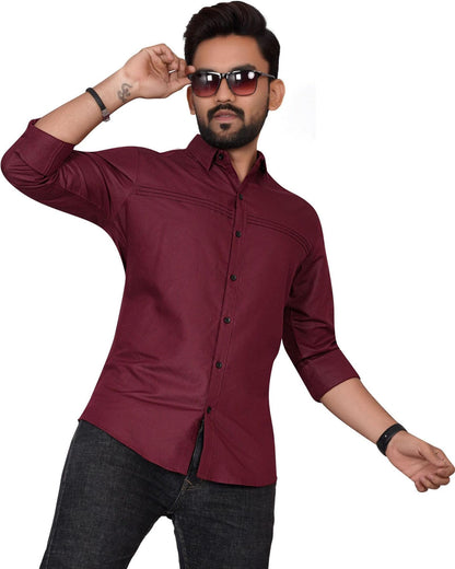 Besix MenS Cotton Solid Shirt With Spread Collared Full Sleeve Curved Hem Standard Tailored Fit Length | Shirts For Men Cotton