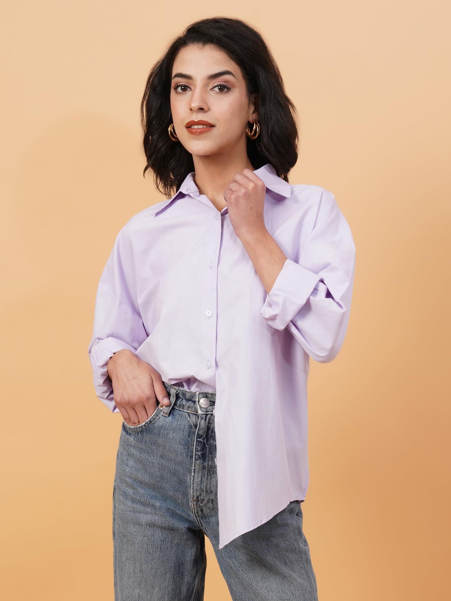 Kotty WomenS Relaxed Fit Spread Collar Casual Shirt
