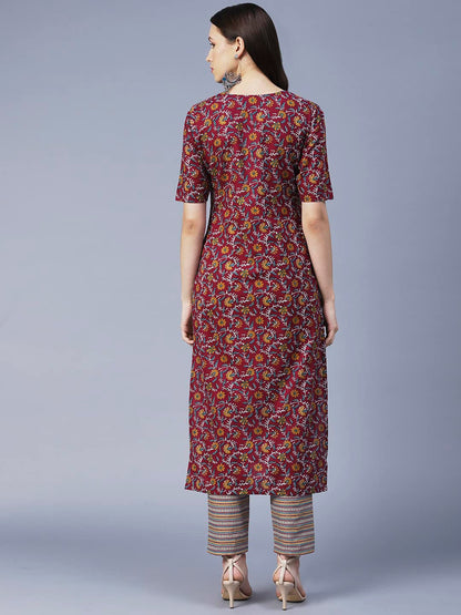 ANNI DESIGNER Women's Cotton Blend Printed Straight Kurta with Pant (SLKSW)