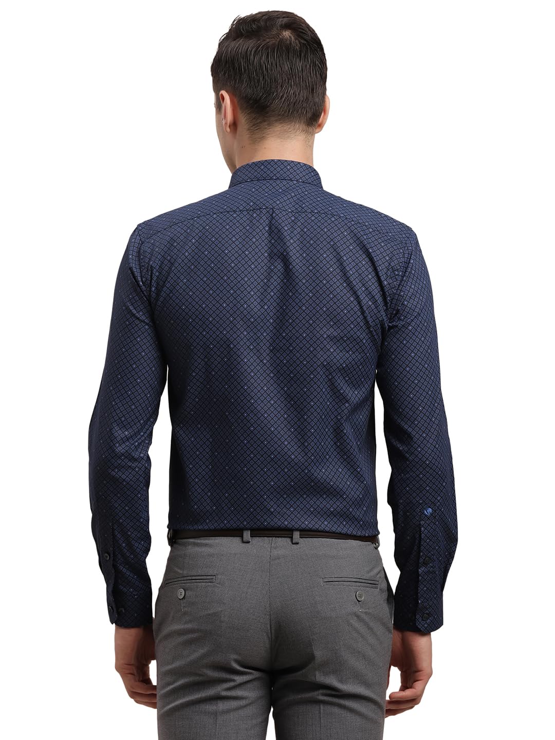 Turtle Men 100% Cotton Printed Slim Fit Blue Formal Shirt