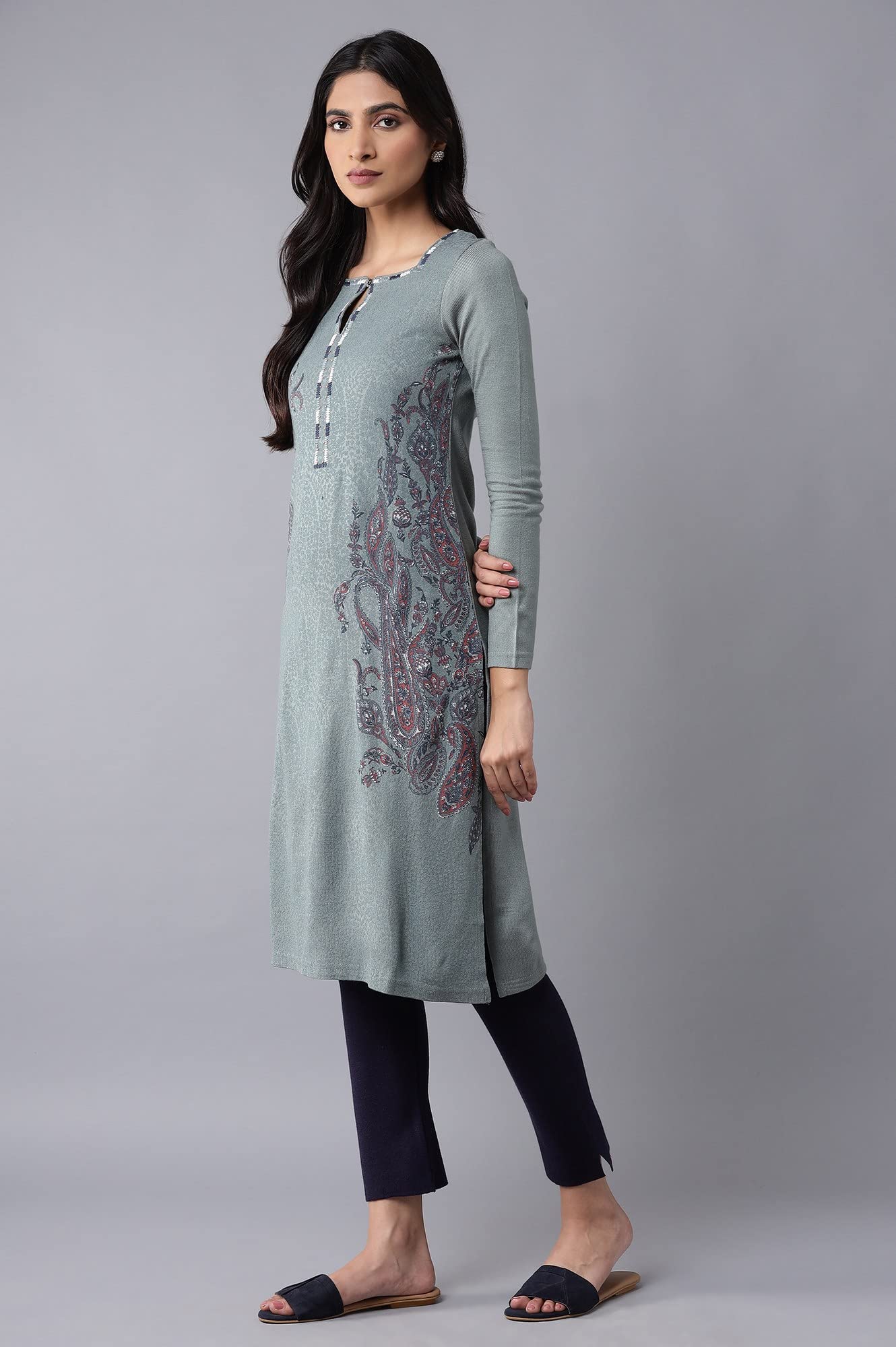 W for Woman Women Acrylic Regular Fit Light Embroidered A-Line Regular Kurta