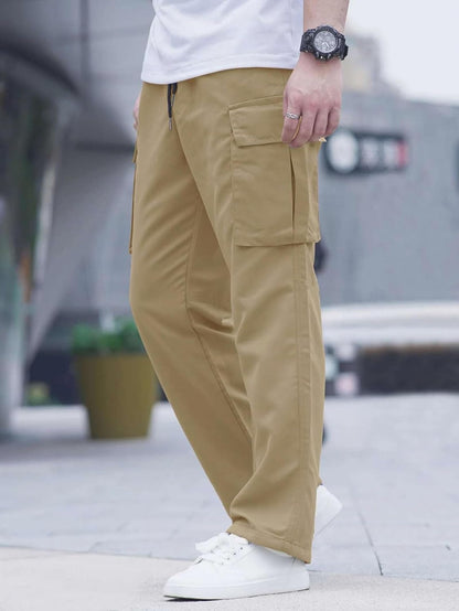 Deelmo MenS Regular Fit Solid Pattern Cotton Blend Cargo Pant With Full Length And Drawstring Closure Type | Cargo Pant For Man