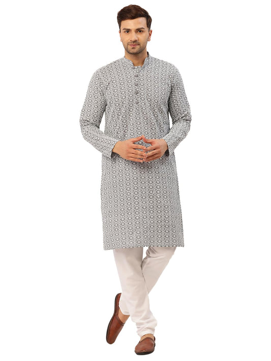 Jompers Mens Floral Embroidered Kurta Pyjama Set
