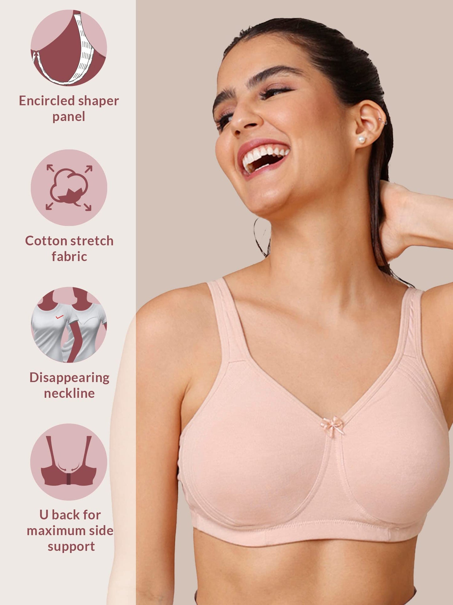 Nykd (Nyb169 Cotton Anti Microbial Non Padded & Non Wired Side Support Shaper Bra For Women | Full Coverage Bra With Detailed Co