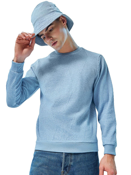 Bewakoof Mens Solid Polyester Sweatshirt - Regular Fit, Round Neck, Full Sleeves_602500_Blue_XL