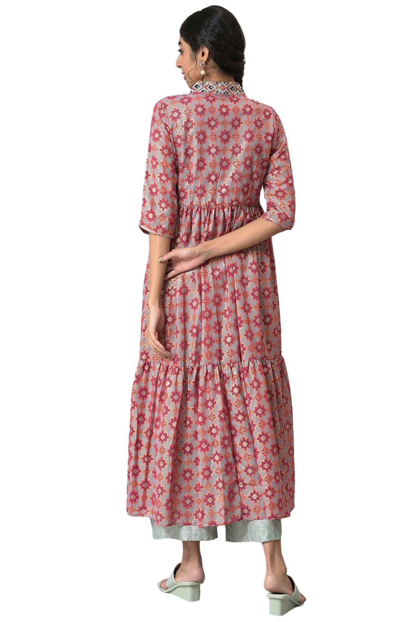 Aurelia Women's Geometric Print Georgette Kurta Set with Palazzos & Shrug
