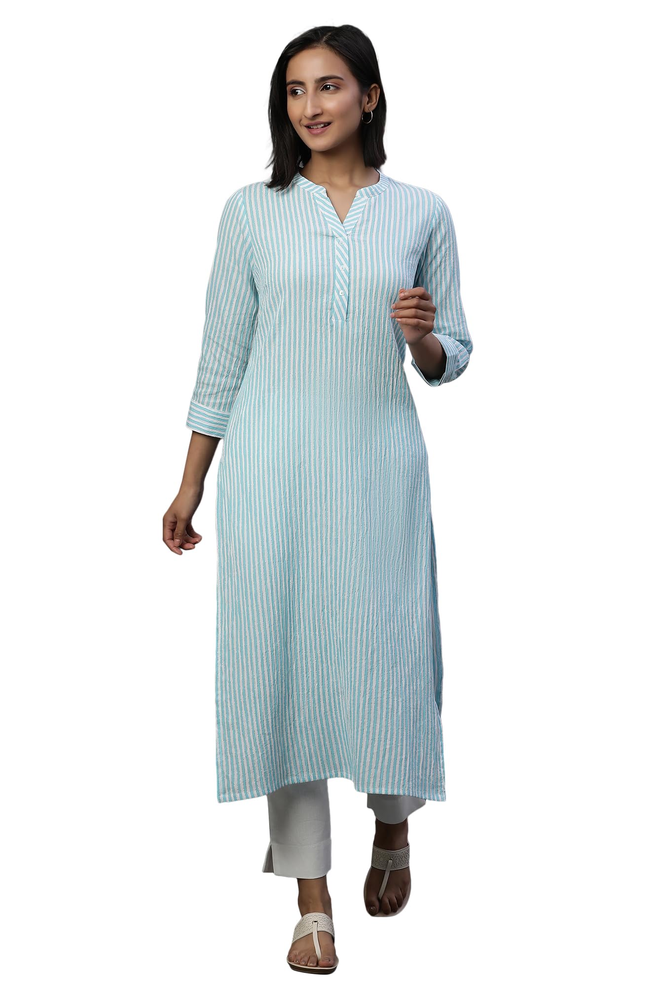 Aurelia Women's Cotton Regular Kurta (24FEA14815-704874_Blue