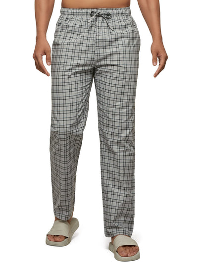 XYXX Mens Super Combed Cotton Checkered Checkmate Pyjamas [Pack of 1] Elasticated Waist, Drawstring | Loungewear for Men in Gre