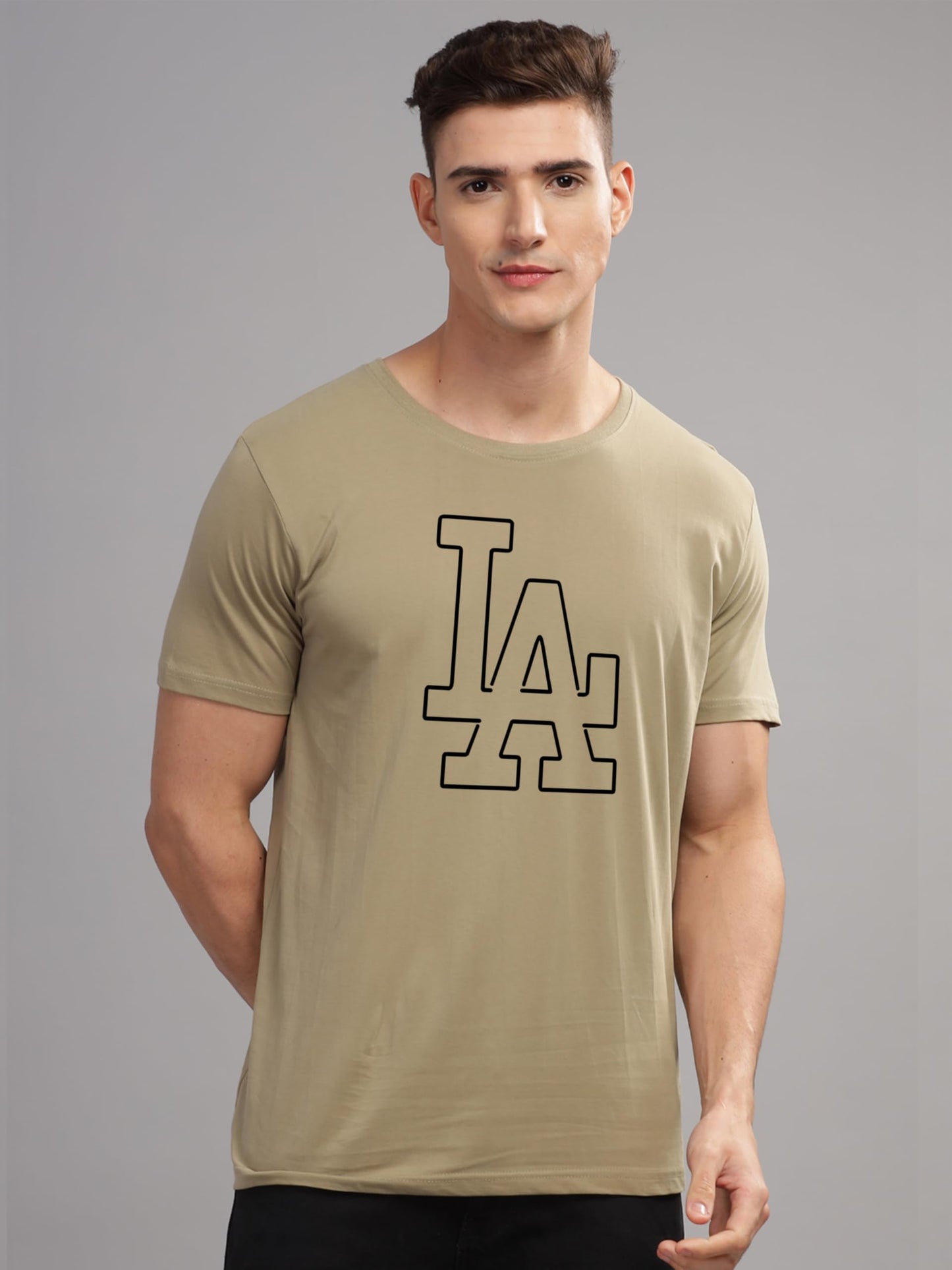ADRO Mens Printed T Shirt - Premium Cotton Graphic Printed Tshirt - Beige T-Shirt - RN24-LA-BE