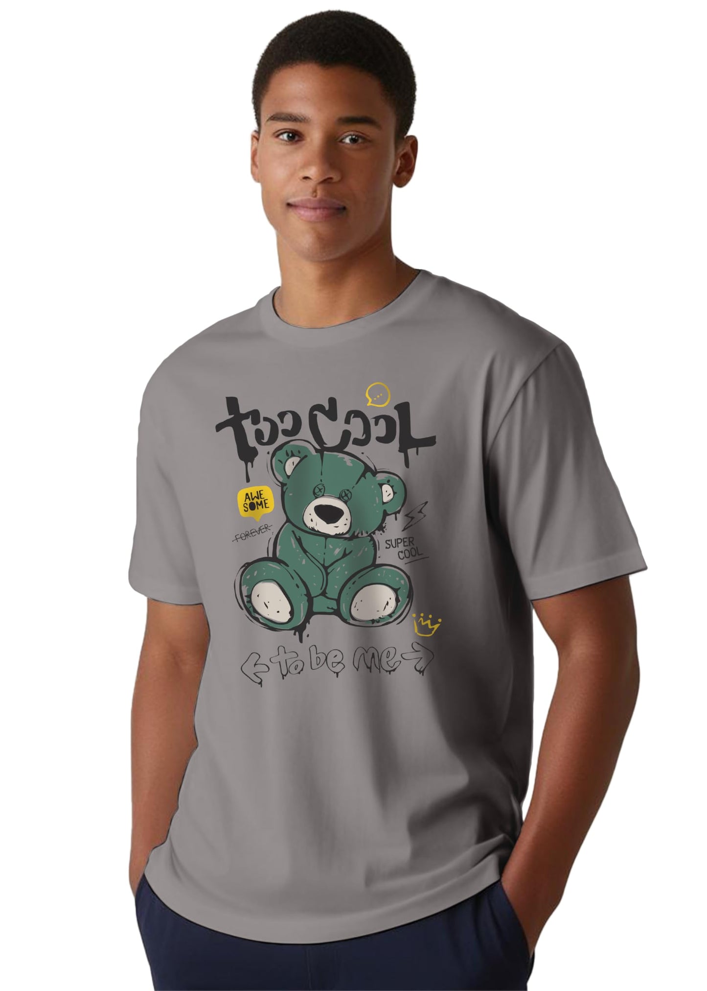 Peppyzone Mens Regular Fit T-Shirt (PZ-RT-Teddy1620_Grey2