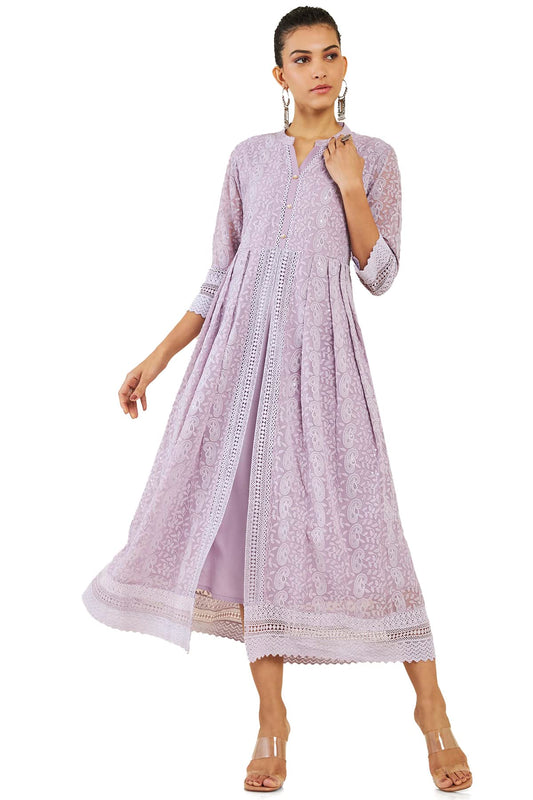 Soch Women Purple Georgette Embroidered Dress Kurta