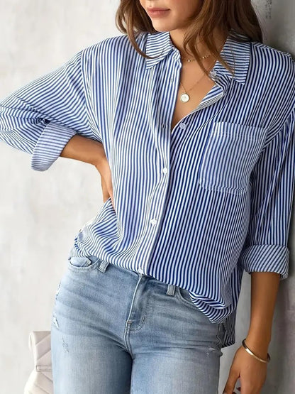 Indoprimo Striped Shirt For Women Full Sleeve Stylish Oversize Fit Shirt