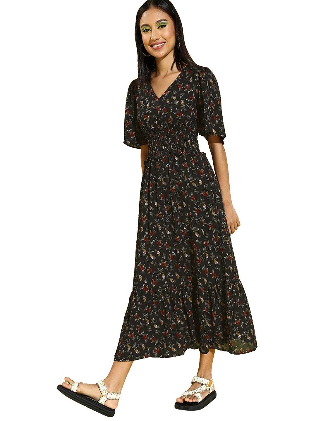 Rare Women'S Georgette A-Line Knee-Length Dress (Ep6244_Black_Xl)