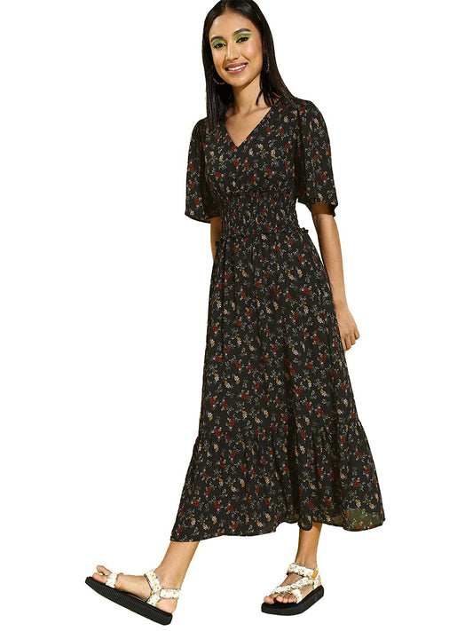 Rare Women'S Georgette A-Line Knee-Length Dress (Ep6244_Black_Xl)