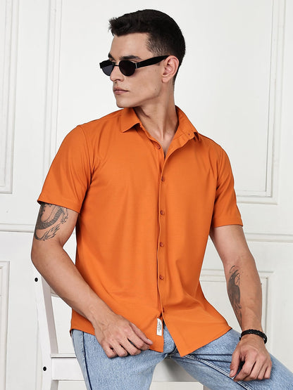 Thomas Scott Mens | Premium | Spread Collar | Slim Fit | Short Sleeves | 4 Way Stretch | Coolmax | Knitted | Casual | Shirts fo