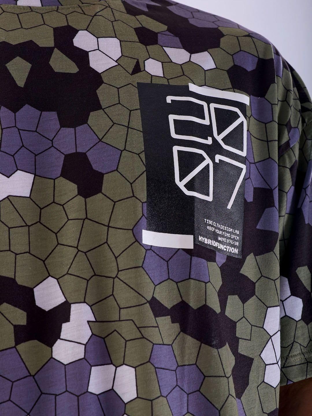 The Indian Garage Co Men Oversized Abstract Printed Round Neck Tshirt Olive
