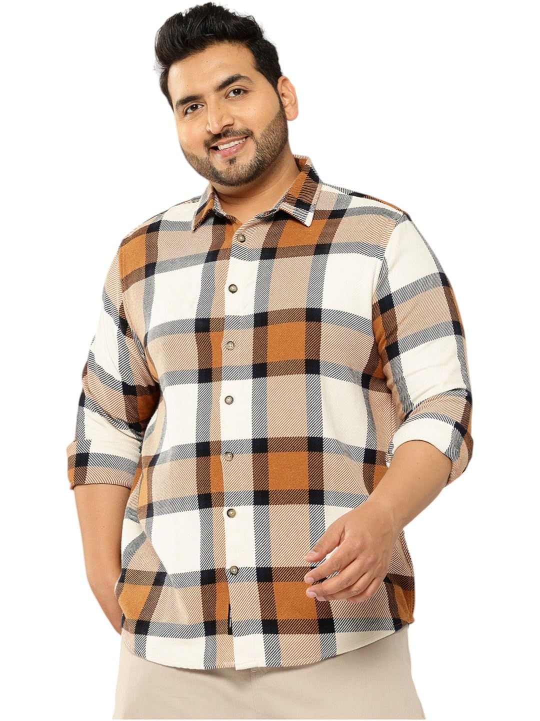 Thomas Scott | Mens | Plus Size | Regular Fit | Knitted | 100% Cotton | Long Sleeve | Checks Printed | Shirts for Men (TS1740_C