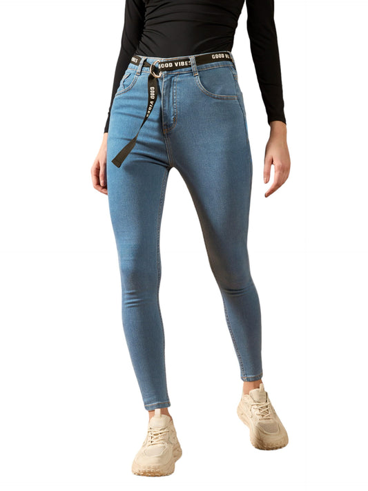 Dolce Crudo Womens Skinny Cropped High Rise Stretchable Jeans(DOAW24DEN93-07-115-30, Blue, 30)