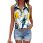 Gufrina WomenS Sleeveless Button Down Shirt With Abstract Floral Print In Yellow And Blue - Lightweight Casual Summer Top For Re