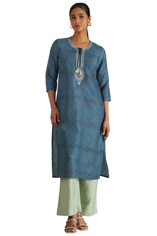 Soch Womens Black Muslin Leheriya Kurta with Zari Woven