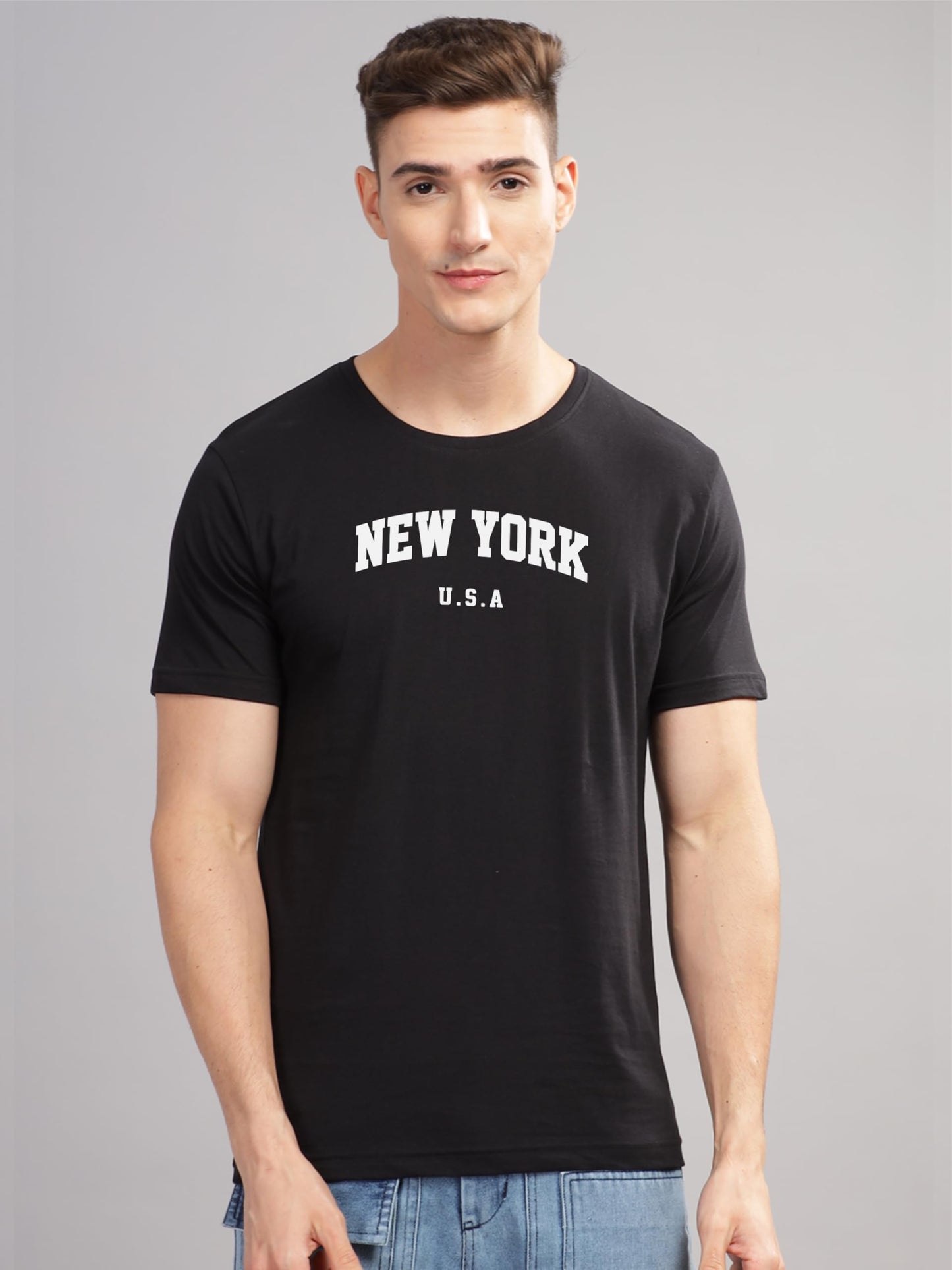 ADRO Mens Solid Regular Fit T-Shirt (RN24-NEW-BL_Black