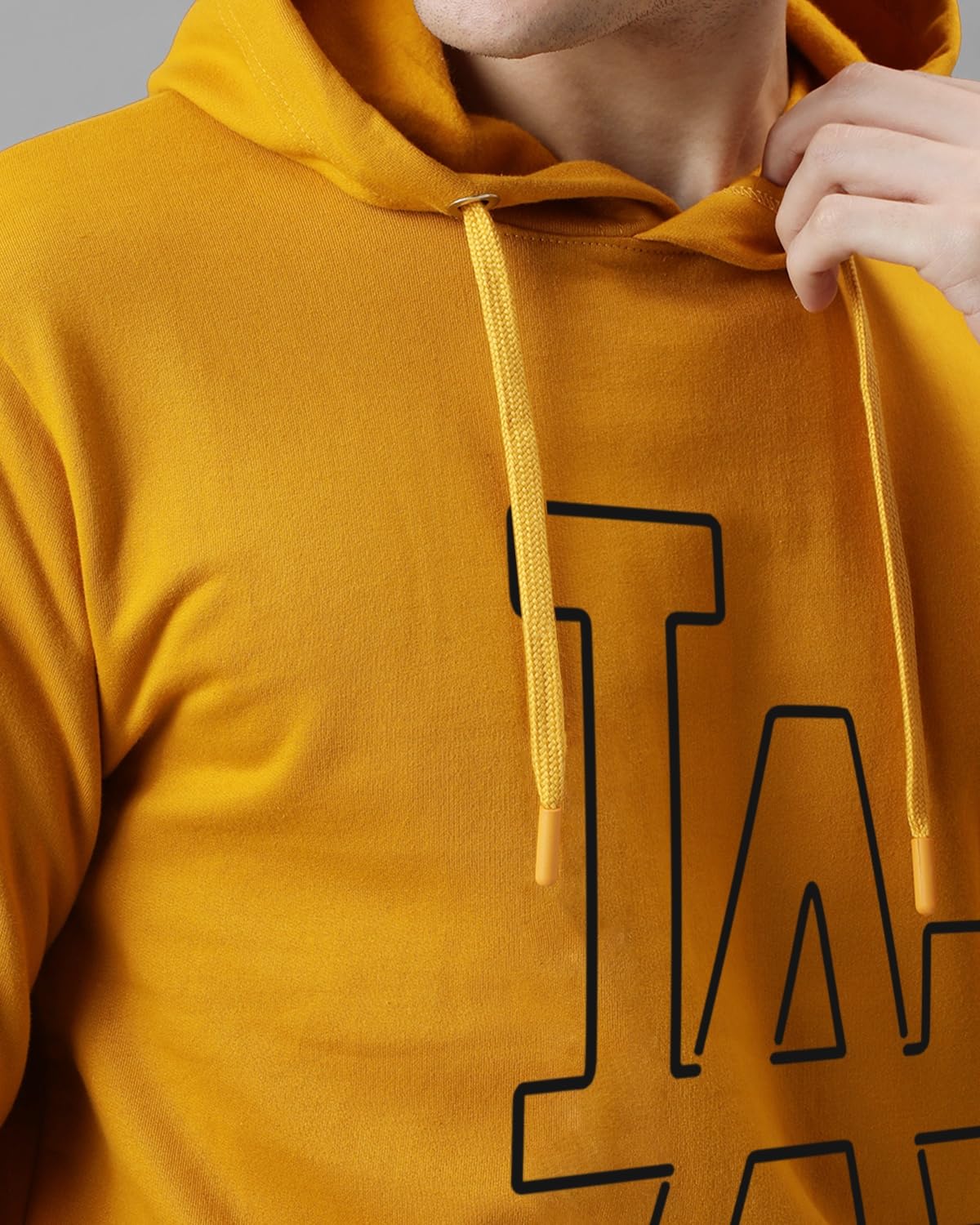 ADRO Mens Cotton Neck Hooded Sweatshirt (H24-LA-MU_Mustard