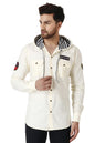 Besix MenS Cream Tailored Fit Cotton Blend Shirt For Man With Hoodie - Casual Long Sleeve Shirt With Pockets - Patch Detail For
