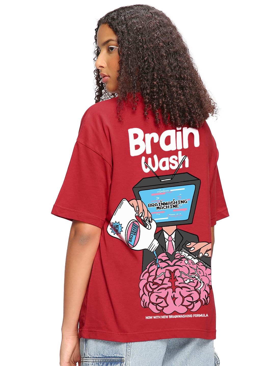 Bewakoof Women Cotton Graphic Printed Oversized T-Shirt_621255_Red_M
