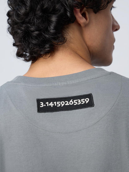 The Souled Store Irrational as Pi Men and Boys Short Sleeves Round Neck Grey Embroidered Relaxed Fit Lightweight All-Season Cott