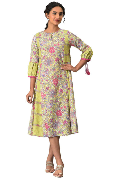 W For Woman WomenS Polyester Green Printed Godget Plu Size Summer Dress Calf Length 23Few18426G-119549_Nile