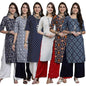 Pinkmint WomenS Crepe Kurti Round Neck Straight Kurti For Women Comfortable Kurti Regular Wear Kurti For WomenS (Pack Of 6)